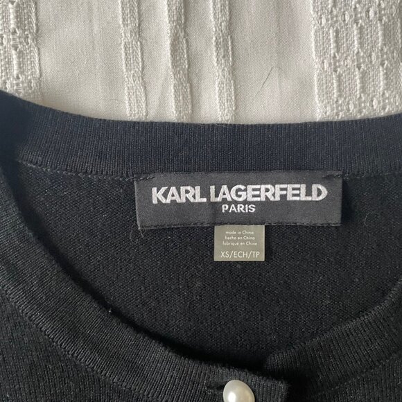 Karl Lagerfeld Paris Button-up Pearl Cardigan Chic - Picture 2 of 4